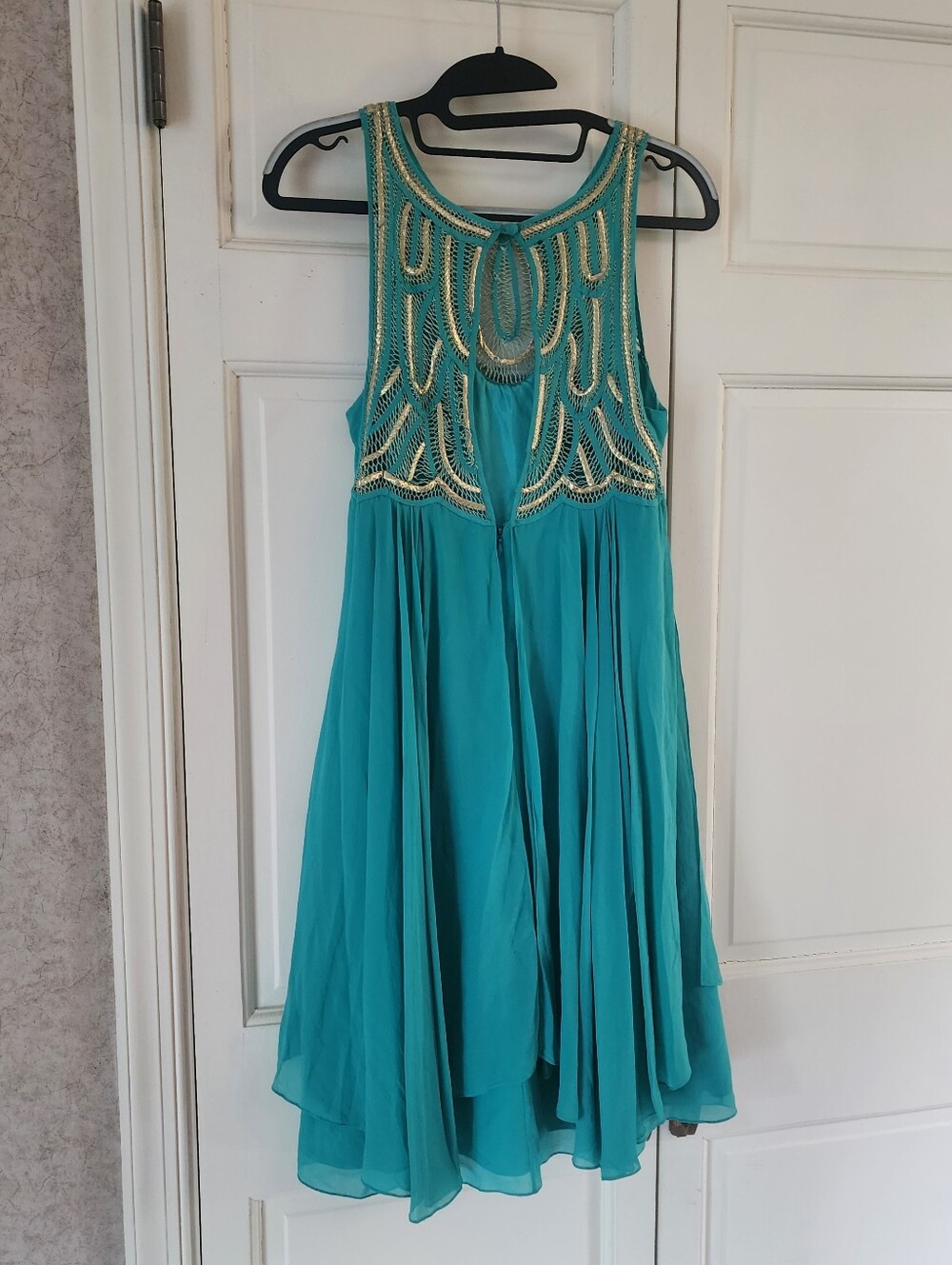 New No Tag.Temperley London Silk Teal Dress with Embellished Trim.pit To Pit 16" - Picture 5 of 11